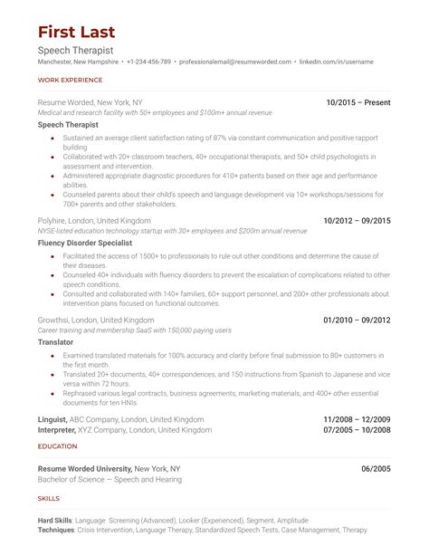 Speech Therapist Resume Examples for 2024 | Resume Worded