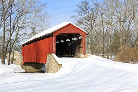 Covered Bridge in Snow Stock Photo by ©DelmasLehman 53336819