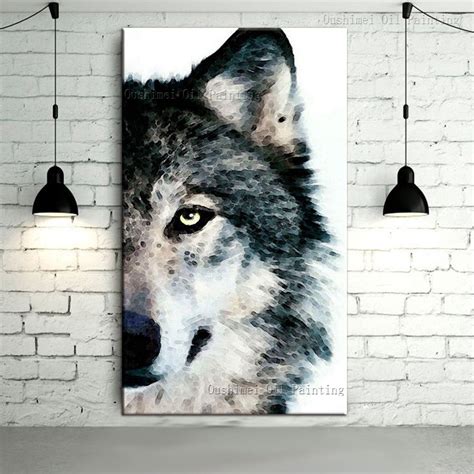 Artist Directly Supply High Quality Hand-painted Gray Wolf Oil Painting ...