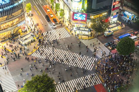 Tokyo, Japan - November 5, 2015: Aerial view of the Shibuya Crossing in Tokyo, Japan stock photo ...