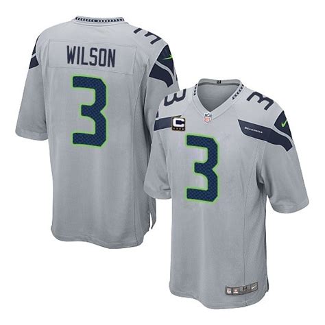 Youth 3 Russell Wilson Elite Grey Alternate C Patch Jersey - Russell Wilson Authentic Jersey