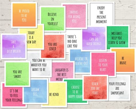 Printable Positivity Cards, Mini Affirmations Cards and Encouragement Notes for Kids, Teenagers ...