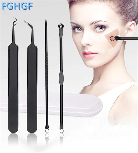 3pcs Blackhead Removal Pimple Extraction Remover Kit with Leather Black Case Acne Comedone ...