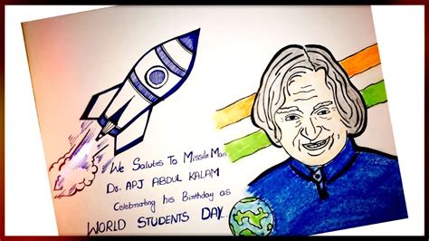 World Students Day Poster Easy | Abdul Kalam Face Sketch | Abdul Kalam Drawing - YouTube