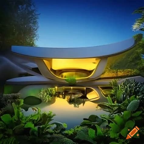 Futuristic modern home with a beautiful garden