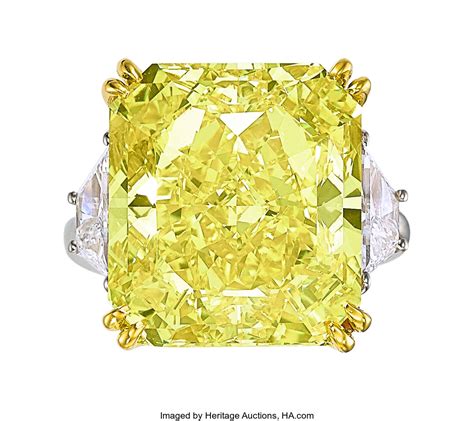 Fancy Vivid Yellow Diamond, Diamond, Platinum, Gold Ring. ... | Lot #55362 | Heritage Auctions