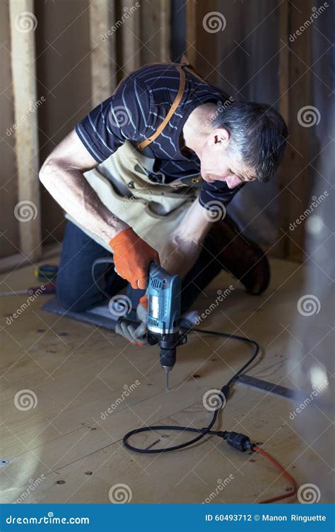 Basement Subfloor Installation Stock Photo - Image of ruler, drills: 60493712