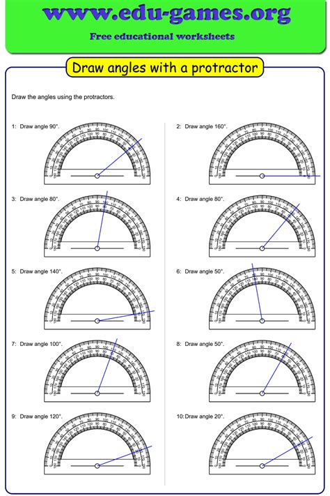 Draw angles with a protractor. Free worksheet with 10 problems. No need for a protractor ...