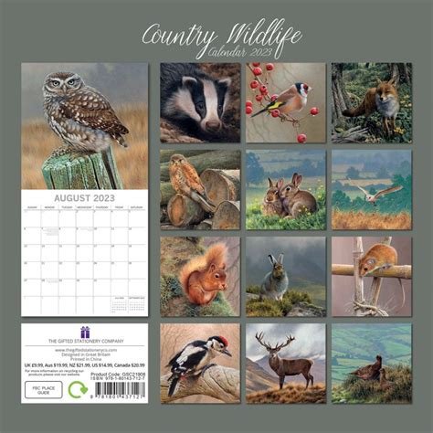 Country Wildlife 2023 Square Wall Calendar Pets Animals 16 Month ...