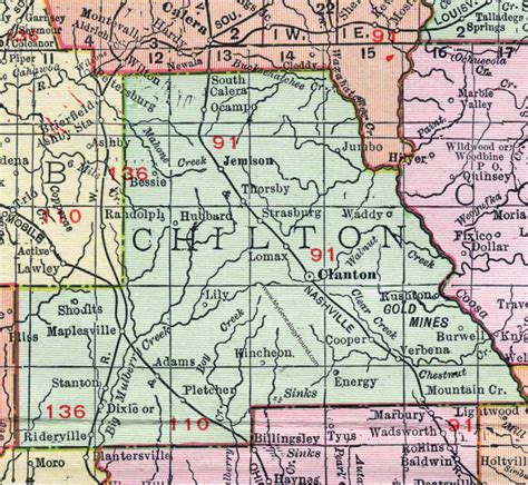 Chilton County, Alabama, Map, 1911, Clanton, Thorsby, Jemison