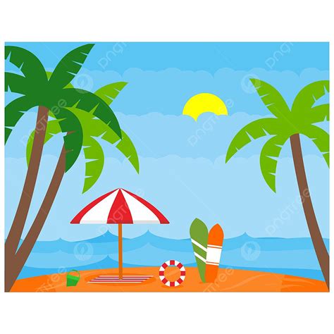 Summer Beach Scene Clipart Vector, Summer Beach Flat Design Concept ...