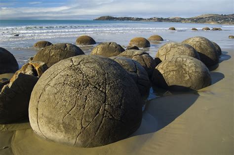 The Moeraki Boulders, founded in New Zealand are unique large and ...