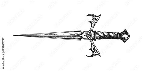 Ancient Medieval Dagger. Print or Tattoo Design. Hand Drawn Vector Illustration Stock Vector ...