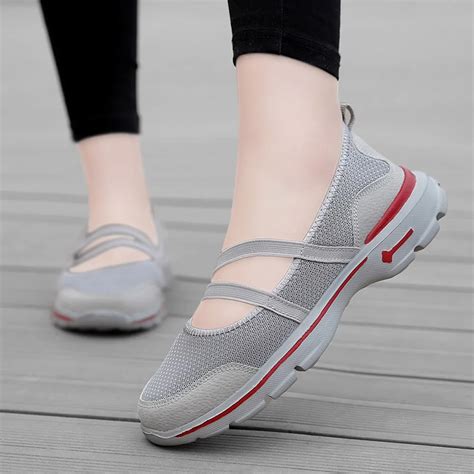 Fashion Women Flats Shoes platform sneakers casual shoes slip on flats heels Mesh Breathable-in ...