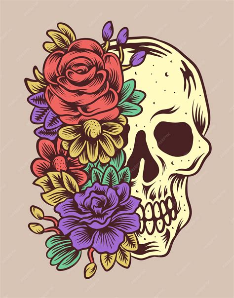 Premium Vector | Skull with Flowers Vector Illustration