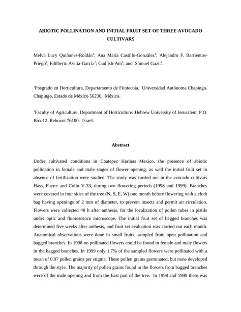 (PDF) ABIOTIC POLLINATION AND INITIAL FRUIT SET OF THREE AVOCADO CULTIVARS