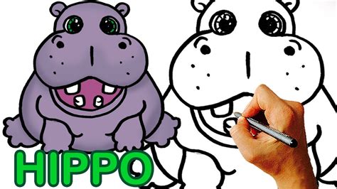 Very Easy! How to Draw Cute Cartoon Hippo Art for Kids. - YouTube