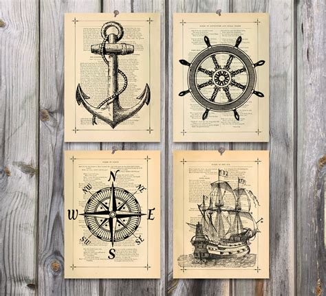 Nautical art Poster Print set Antique drawing by eebookprints