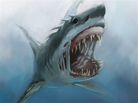 Gray shark painting, sea monsters, shark, drawing HD wallpaper | Wallpaper Flare