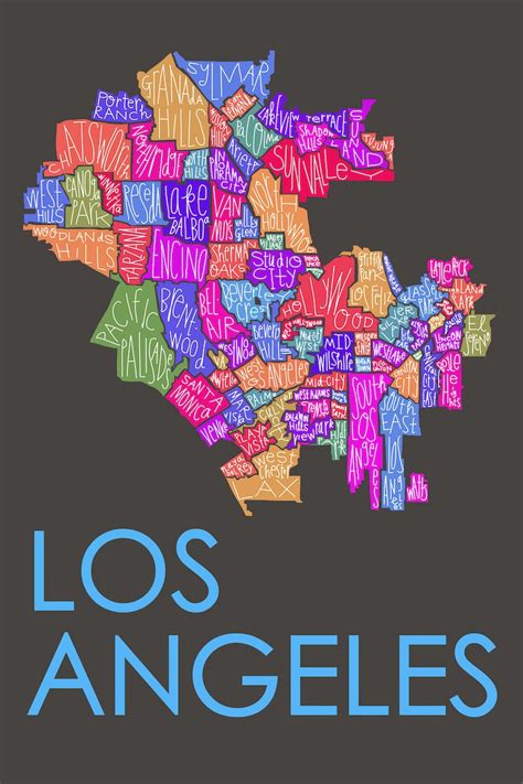 Los Angeles City Neighborhood Map Hand-drawn Print - Etsy