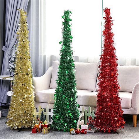 New Artificial Tinsel Pop Up Christmas Tree with Stand Gorgeous Collapsible | eBay