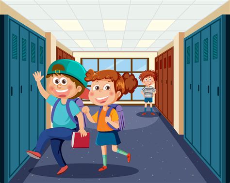 Locker room scene with school kids 11478830 Vector Art at Vecteezy