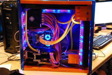 Orange blue computer pc tower liquid cooled setup case | Computer rig builds | Pinterest | Pc tower