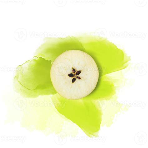 Green apple slice on white background, with watercolor splash creative ...