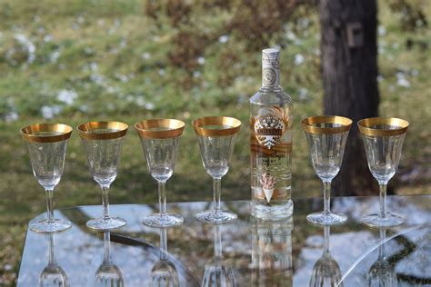 Vintage Gold Rimmed Encrusted Wine Glasses, Set of 6, Gold Rimmed Wine ~ Cocktail Glasses ...