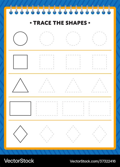 Trace shapes- worksheet for kids Royalty Free Vector Image