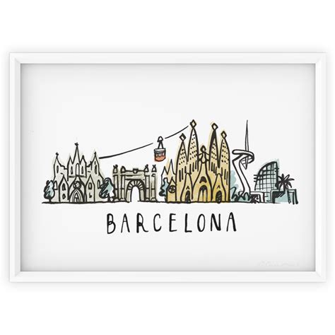 Barcelona skyline art print in a contemporary illustrative style