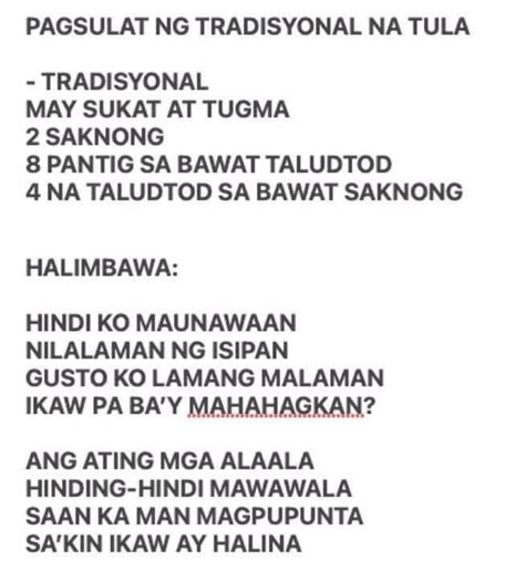 PAGSULAT NG TRADISYONAL NA TULA - TRADISYONAL MAY SUKAT AT TUGMA 2 ...