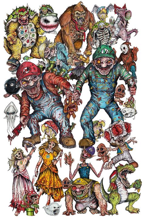 Super Mario HORROR COLLAGE 25 Scary Characters 11x17 Print/reproduction Signed by Artist - Etsy