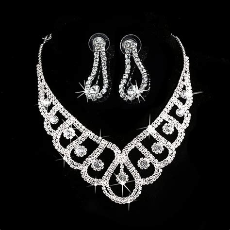 New Fashion Silver Crystal Jewelry Sets Wedding Bridal Prom Rhinestone Necklace Earrings Jewelry ...