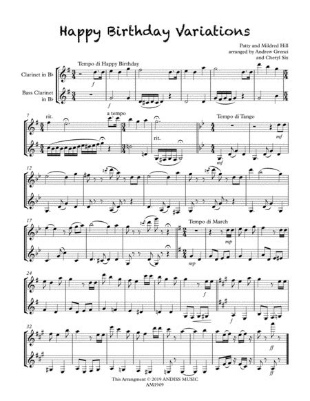 Happy Birthday Variations clarinet duet - Clarinet Duet - Digital Sheet Music | Sheet Music Plus