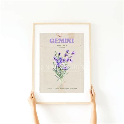 Gemini Zodiac Flower Print, Gemini Zodiac Floral Wall Art, Gemini ...