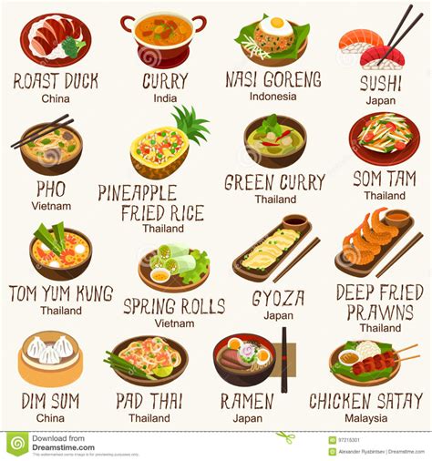 Asian cuisine stock vector. Illustration of asia, lunch - 97215301 | Asian recipes, Food ...