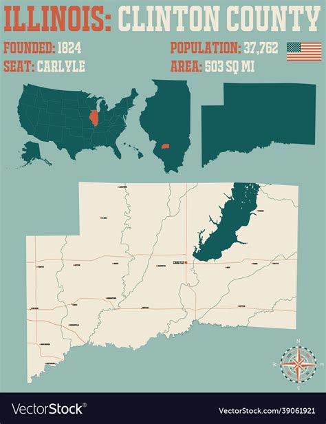 Map of clinton county in illinois Royalty Free Vector Image