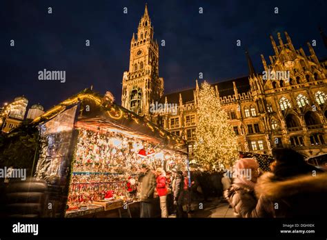 Christmas market at Marienplatz square with the town hall and a ...