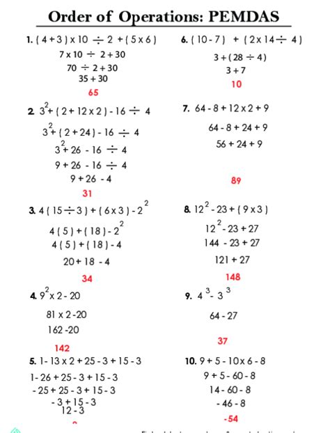 Order Of Operations Pemdas Practice Worksheet