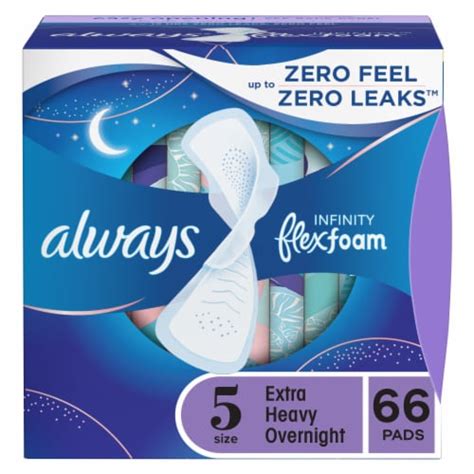 Always Infinity Size 5 Extra Heavy Overnight Unscented FlexFoam Pads with Flexi-Wings, 66 ct ...