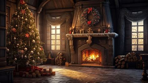 Premium AI Image | Classic Christmas Charm Tree and Fireplace