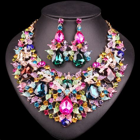 Beautiful Leaf Indian Jewellery Bridal Jewelry Sets Rhinestone Party ...