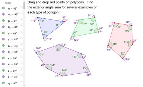 Investigate the sum of exterior angles in polygons – GeoGebra