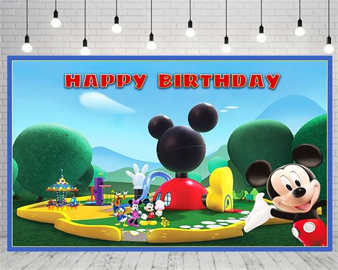 FQFMJDM Mickey Mouse Clubhouse Backdrop For Birthday Party Decorations Park Baby Shower ...