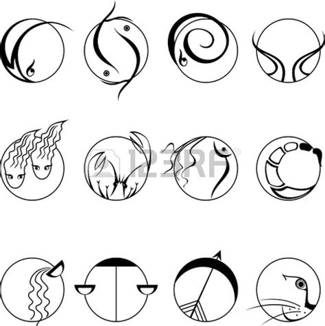 minimalist set of isolated symbols of horoscope black color ...