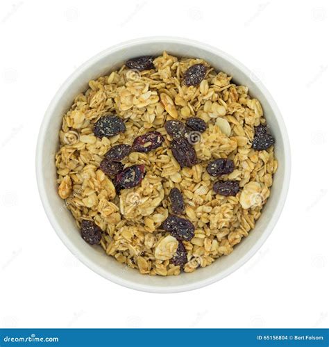 Granola Cereal In Bowl On White Background Stock Photo - Image of raisins, cranberries: 65156804