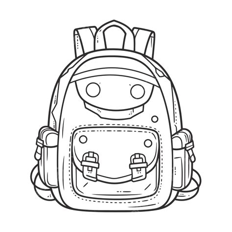 An Outline Of A Backpack With Cartoons Printed On It Sketch Drawing Vector, Backpack Drawing ...