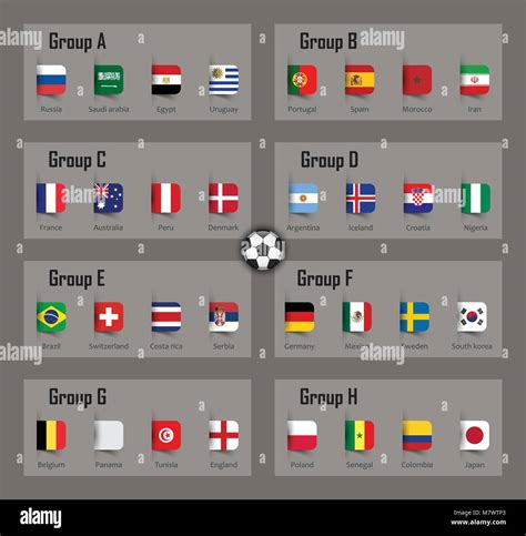 Soccer cup 2018 team group and national flags . Vector for ...