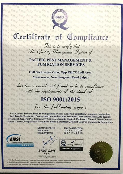 Our Certificates - PACIFIC PEST MANAGEMENT & FUMIGATION SERVICES, Jaipur, Rajasthan, India